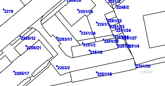 Parcela st. 2251/2 v KÚ Liberec, Katastrální mapa