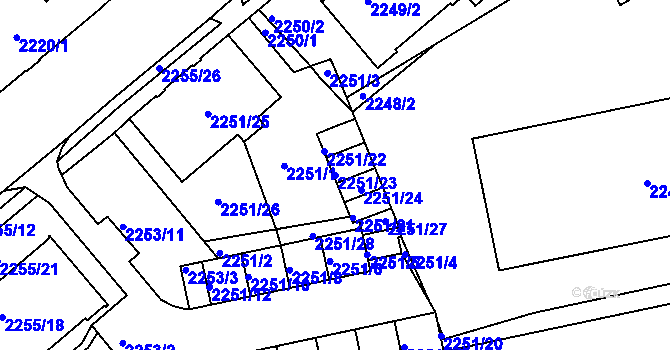 Parcela st. 2251/23 v KÚ Liberec, Katastrální mapa