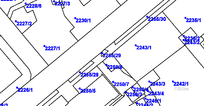 Parcela st. 2255/29 v KÚ Liberec, Katastrální mapa
