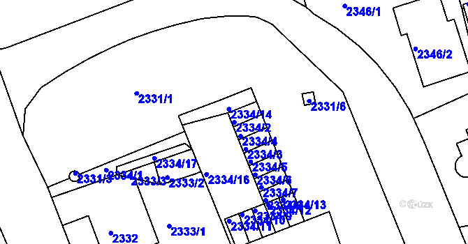 Parcela st. 2334/2 v KÚ Liberec, Katastrální mapa
