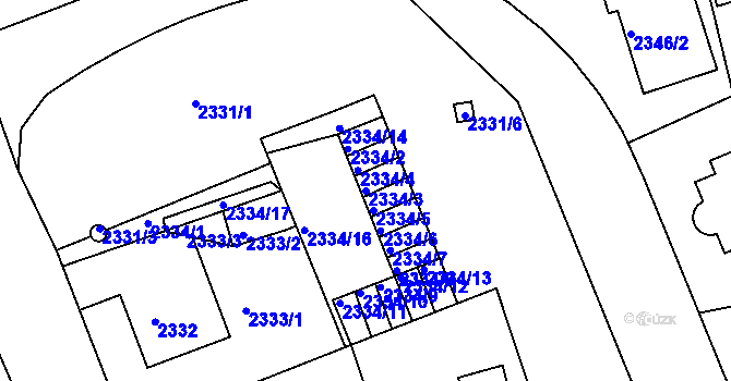 Parcela st. 2334/3 v KÚ Liberec, Katastrální mapa