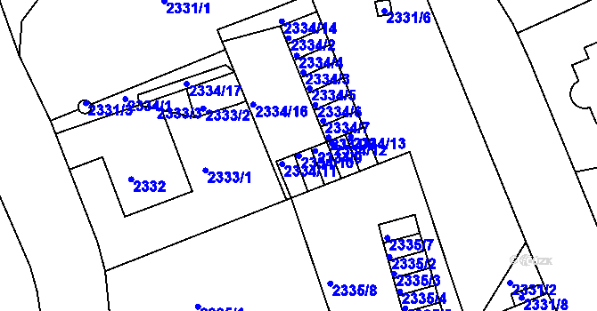Parcela st. 2334/10 v KÚ Liberec, Katastrální mapa