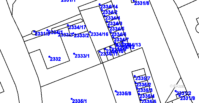 Parcela st. 2334/11 v KÚ Liberec, Katastrální mapa