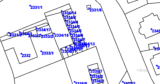 Parcela st. 2334/13 v KÚ Liberec, Katastrální mapa