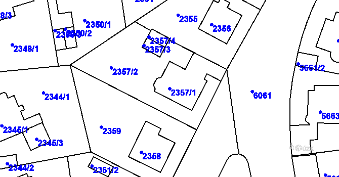 Parcela st. 2357/1 v KÚ Liberec, Katastrální mapa