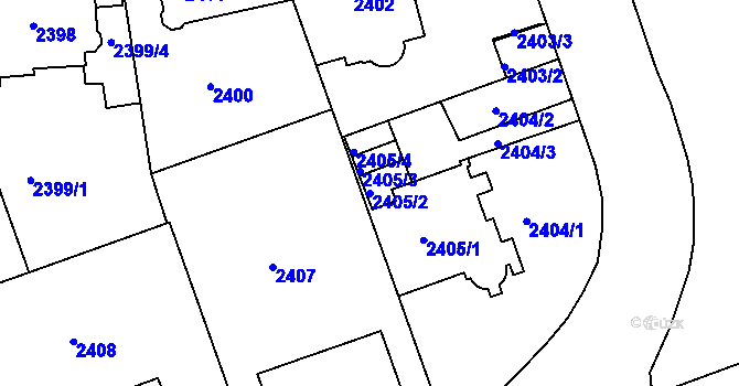 Parcela st. 2405/2 v KÚ Liberec, Katastrální mapa