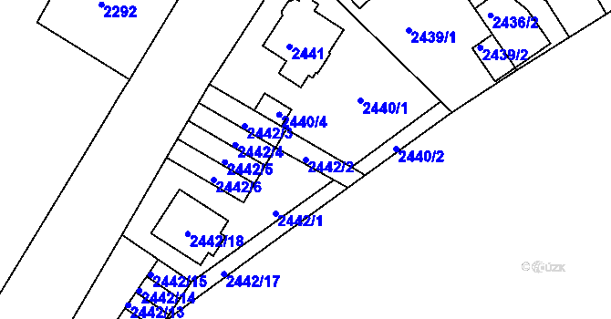 Parcela st. 2442/2 v KÚ Liberec, Katastrální mapa