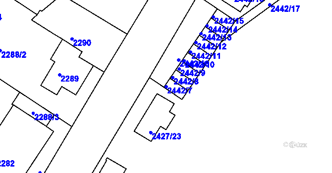 Parcela st. 2442/7 v KÚ Liberec, Katastrální mapa