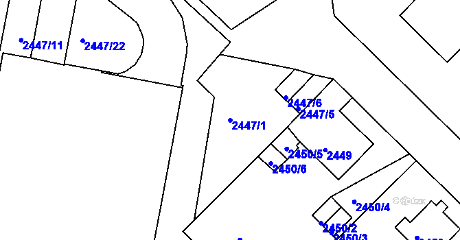 Parcela st. 2447/1 v KÚ Liberec, Katastrální mapa