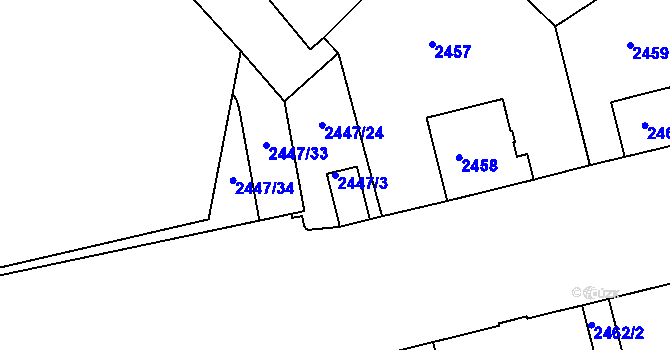 Parcela st. 2447/3 v KÚ Liberec, Katastrální mapa