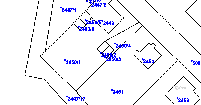Parcela st. 2450/2 v KÚ Liberec, Katastrální mapa