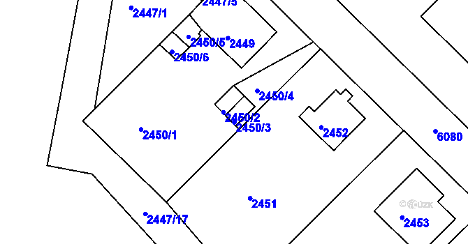 Parcela st. 2450/3 v KÚ Liberec, Katastrální mapa