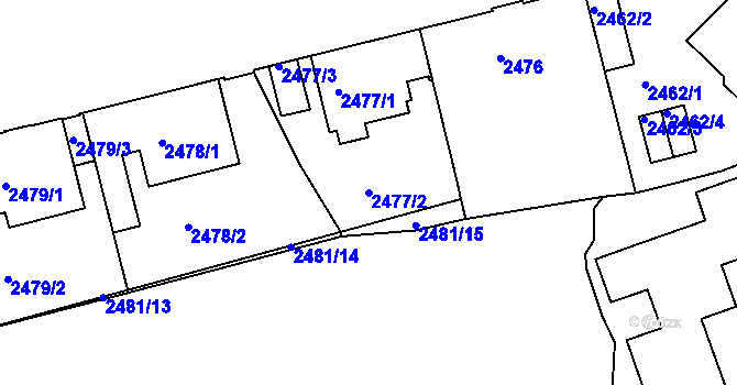 Parcela st. 2477/2 v KÚ Liberec, Katastrální mapa