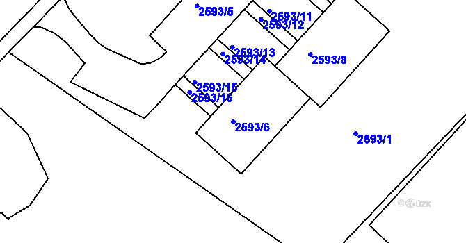 Parcela st. 2593/6 v KÚ Liberec, Katastrální mapa