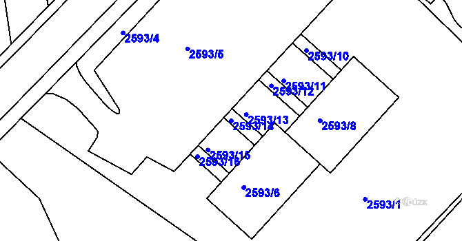 Parcela st. 2593/14 v KÚ Liberec, Katastrální mapa