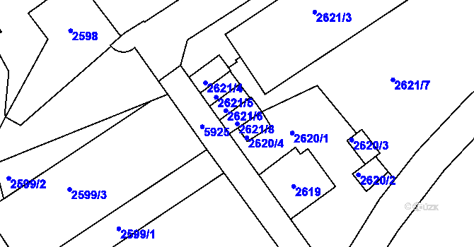 Parcela st. 2621/8 v KÚ Liberec, Katastrální mapa
