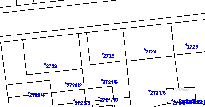 Parcela st. 2725 v KÚ Liberec, Katastrální mapa