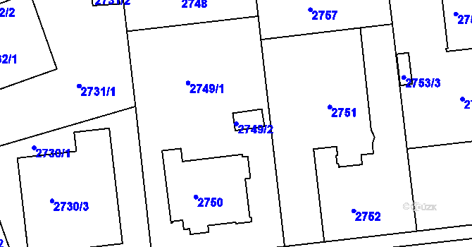 Parcela st. 2749/2 v KÚ Liberec, Katastrální mapa