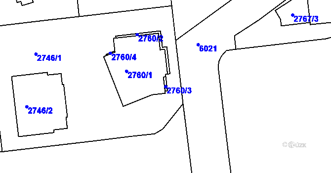Parcela st. 2760/3 v KÚ Liberec, Katastrální mapa
