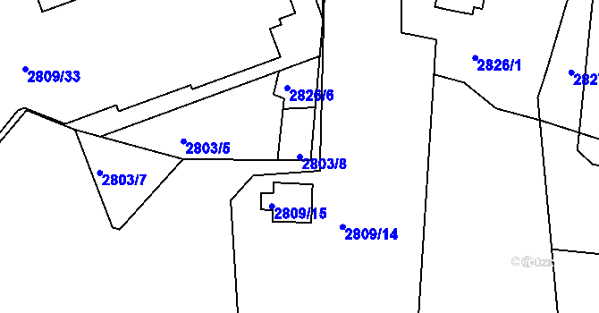 Parcela st. 2803/8 v KÚ Liberec, Katastrální mapa