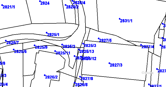 Parcela st. 2825/3 v KÚ Liberec, Katastrální mapa