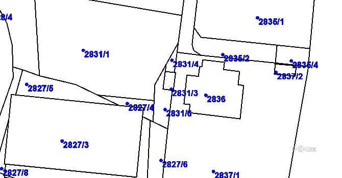 Parcela st. 2831/3 v KÚ Liberec, Katastrální mapa