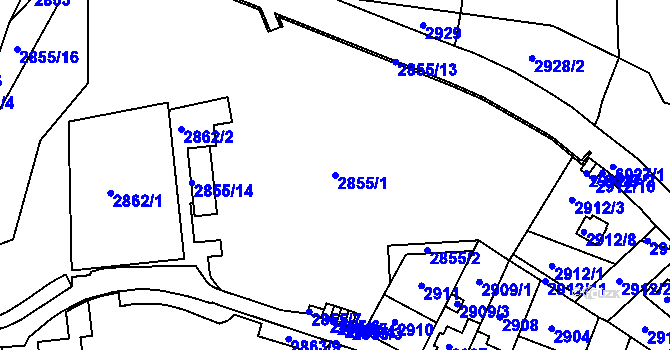 Parcela st. 2855/1 v KÚ Liberec, Katastrální mapa