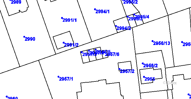 Parcela st. 2957/5 v KÚ Liberec, Katastrální mapa