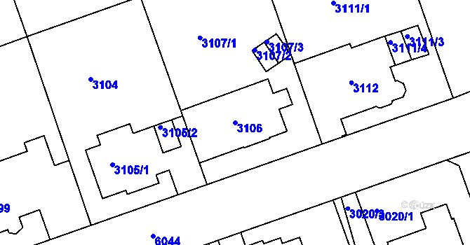 Parcela st. 3106 v KÚ Liberec, Katastrální mapa