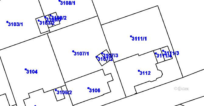 Parcela st. 3107/3 v KÚ Liberec, Katastrální mapa