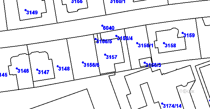 Parcela st. 3157 v KÚ Liberec, Katastrální mapa