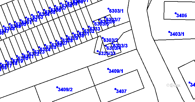 Parcela st. 3326/33 v KÚ Liberec, Katastrální mapa