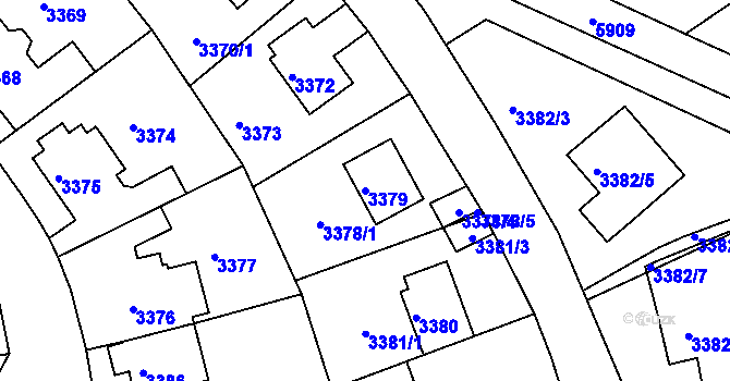 Parcela st. 3379 v KÚ Liberec, Katastrální mapa
