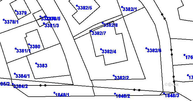 Parcela st. 3382/4 v KÚ Liberec, Katastrální mapa