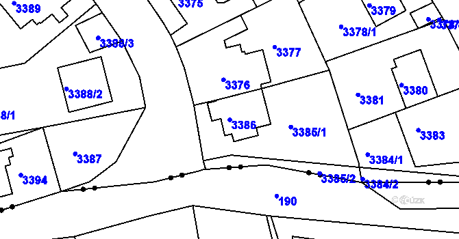 Parcela st. 3386 v KÚ Liberec, Katastrální mapa