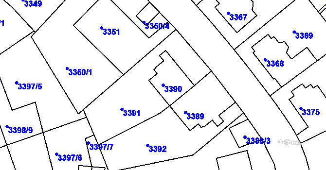 Parcela st. 3390 v KÚ Liberec, Katastrální mapa