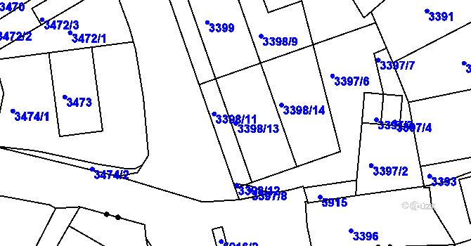Parcela st. 3398/13 v KÚ Liberec, Katastrální mapa