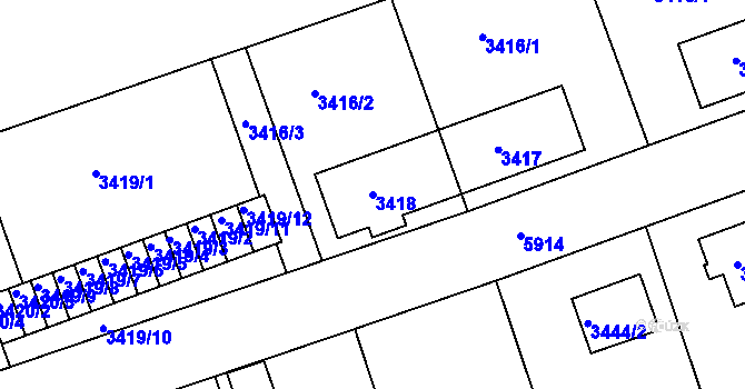 Parcela st. 3418 v KÚ Liberec, Katastrální mapa