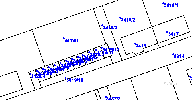 Parcela st. 3419/11 v KÚ Liberec, Katastrální mapa