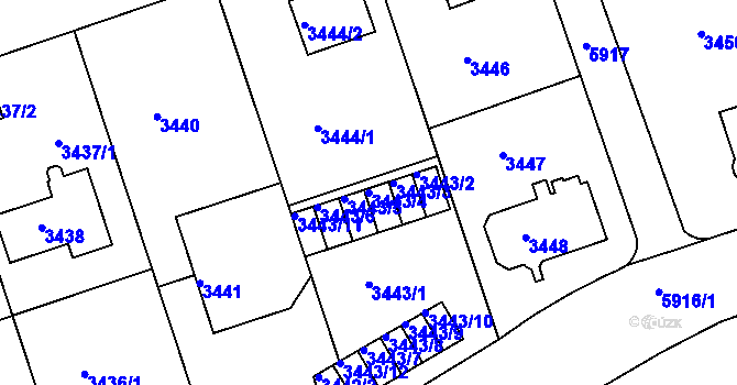 Parcela st. 3443/4 v KÚ Liberec, Katastrální mapa