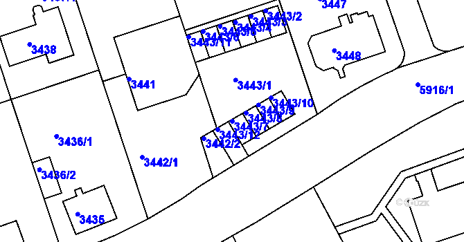 Parcela st. 3443/7 v KÚ Liberec, Katastrální mapa