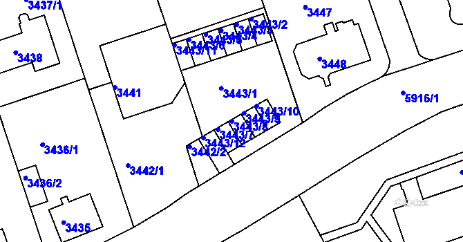 Parcela st. 3443/8 v KÚ Liberec, Katastrální mapa