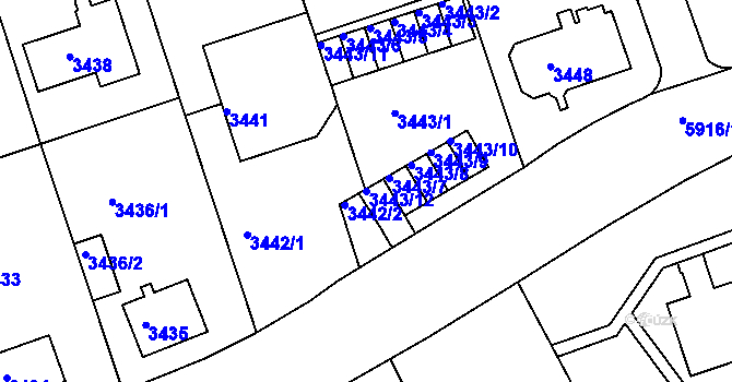 Parcela st. 3443/12 v KÚ Liberec, Katastrální mapa