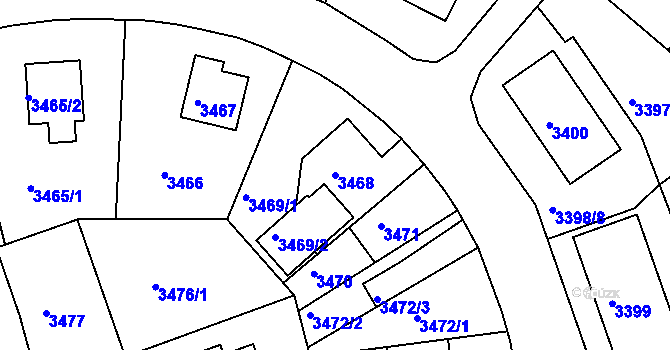 Parcela st. 3468 v KÚ Liberec, Katastrální mapa