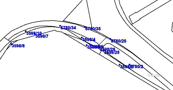 Parcela st. 3598/9 v KÚ Liberec, Katastrální mapa