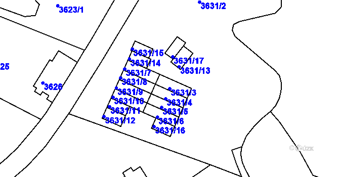 Parcela st. 3631/3 v KÚ Liberec, Katastrální mapa