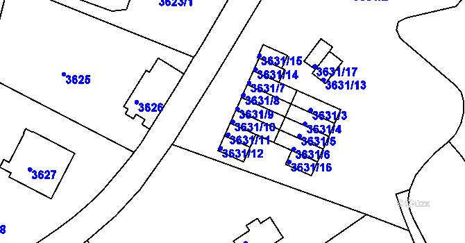 Parcela st. 3631/10 v KÚ Liberec, Katastrální mapa