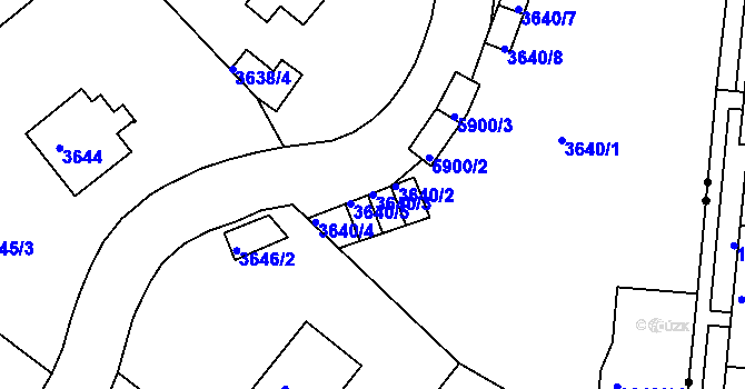 Parcela st. 3640/3 v KÚ Liberec, Katastrální mapa