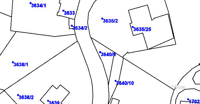 Parcela st. 3640/9 v KÚ Liberec, Katastrální mapa