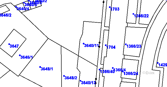 Parcela st. 3640/11 v KÚ Liberec, Katastrální mapa